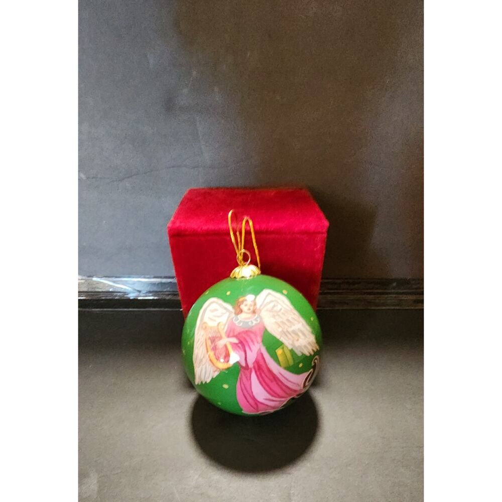 Avon 2015 Hand Painted Angel Christmas Ornament NEW Open Box Red Velvet Box. P